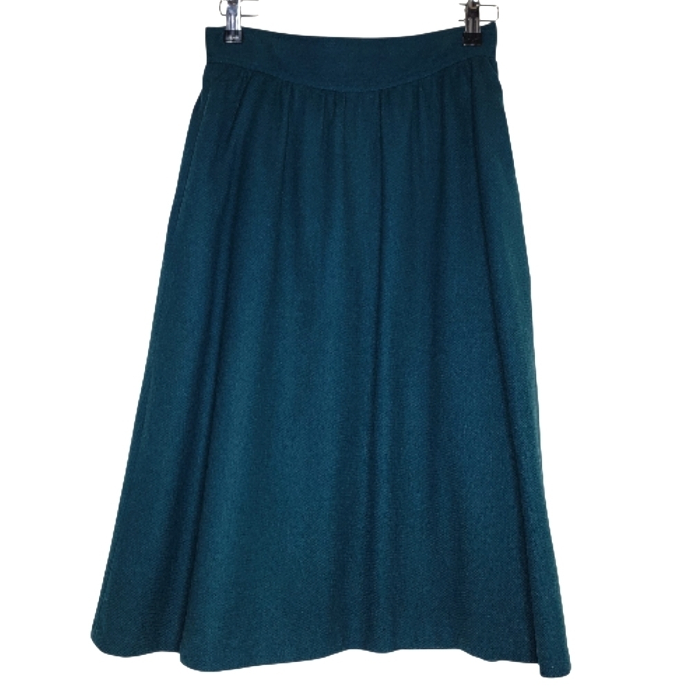 Vintage Wool Blend Natural Fiber A Line Elegant Teal Skirt WITH POCKETS Size 2